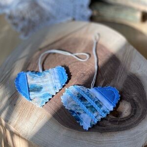 Blue and White Heart Ornaments